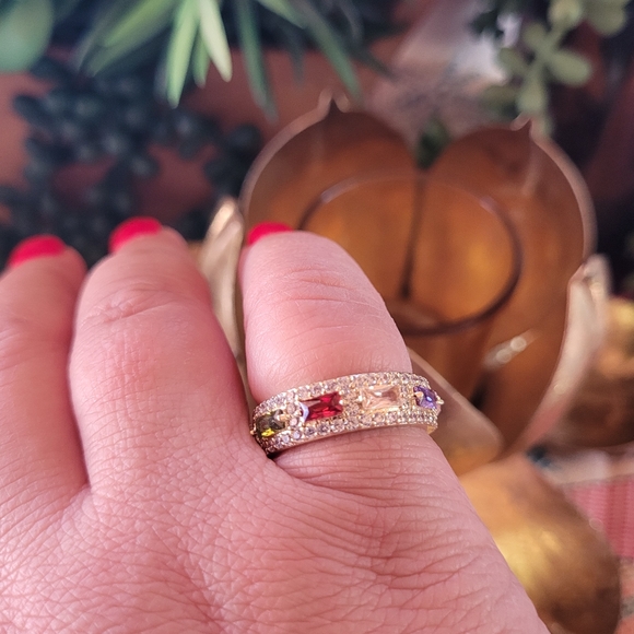 Gold plated multi color stone ring size 9 - Picture 4 of 4
